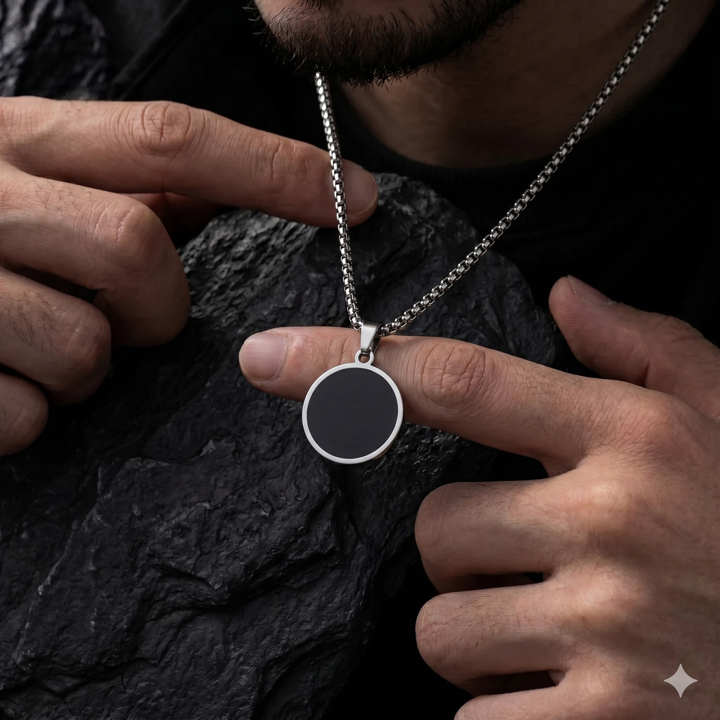 Black Geometric Pendant Necklace — Minimal Style | Men & Women