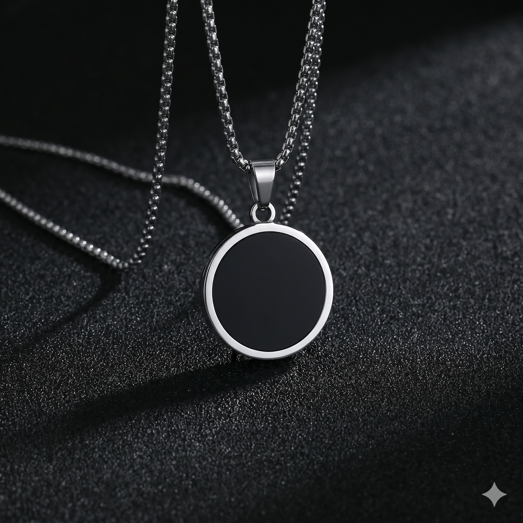 Black Geometric Pendant Necklace — Minimal Style | Men & Women