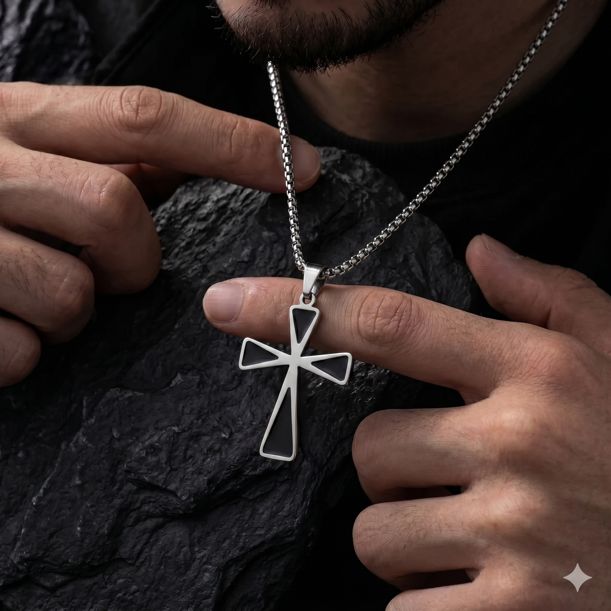 Black Cross Pendant Necklace — Minimal Edge | Men & Women