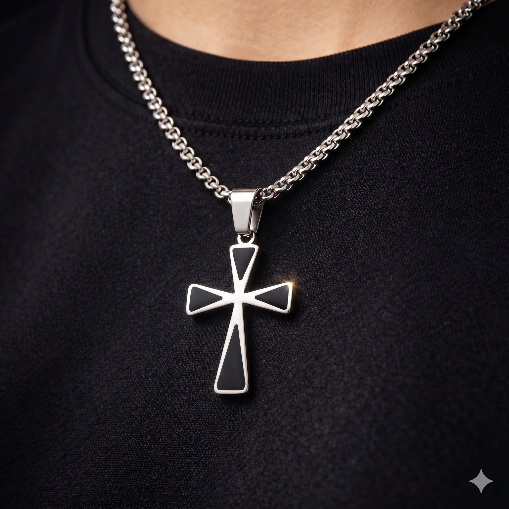 Black Cross Pendant Necklace — Minimal Edge | Men & Women