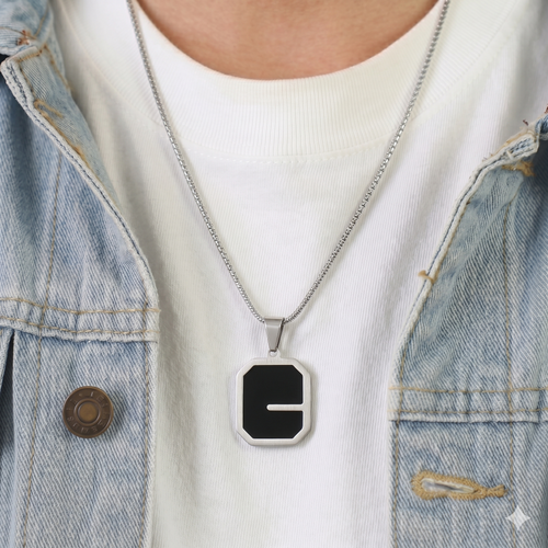 Black Octagon Pendant Necklace — Dark Minimal | Men & Women