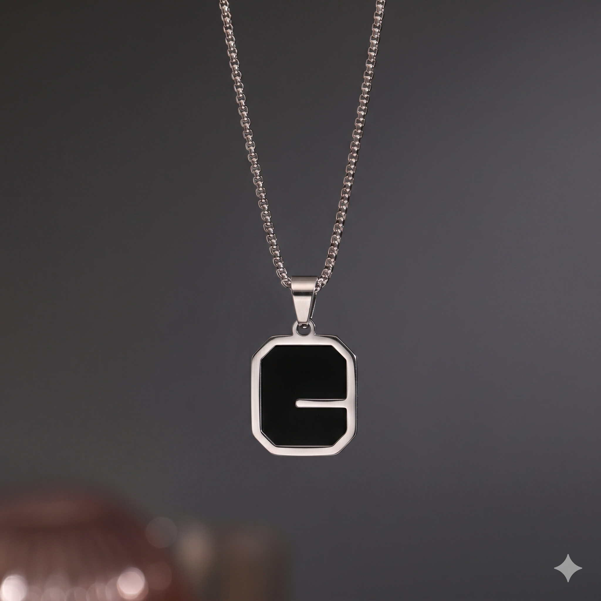 Black Octagon Pendant Necklace — Dark Minimal | Men & Women