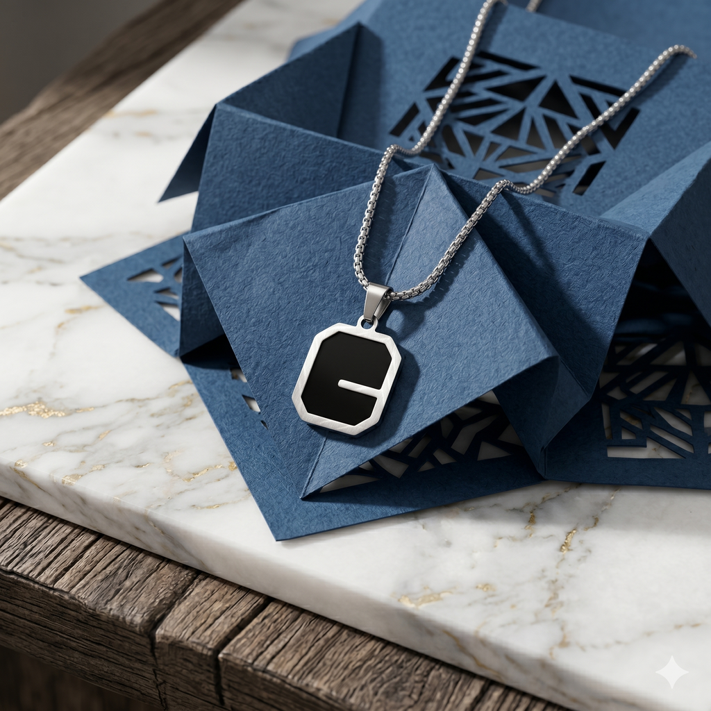 Black Octagon Pendant Necklace — Dark Minimal | Men & Women