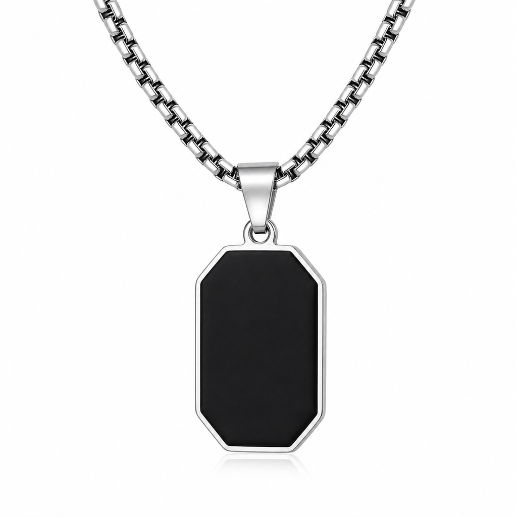 Men's Stainless Steel Black Pendant Necklace