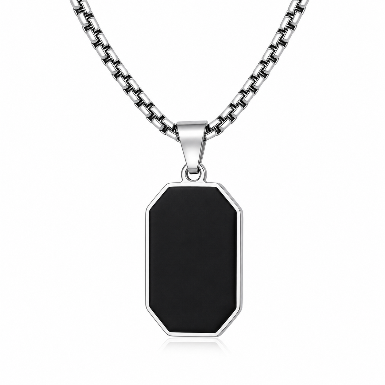 Men's Stainless Steel Black Pendant Necklace