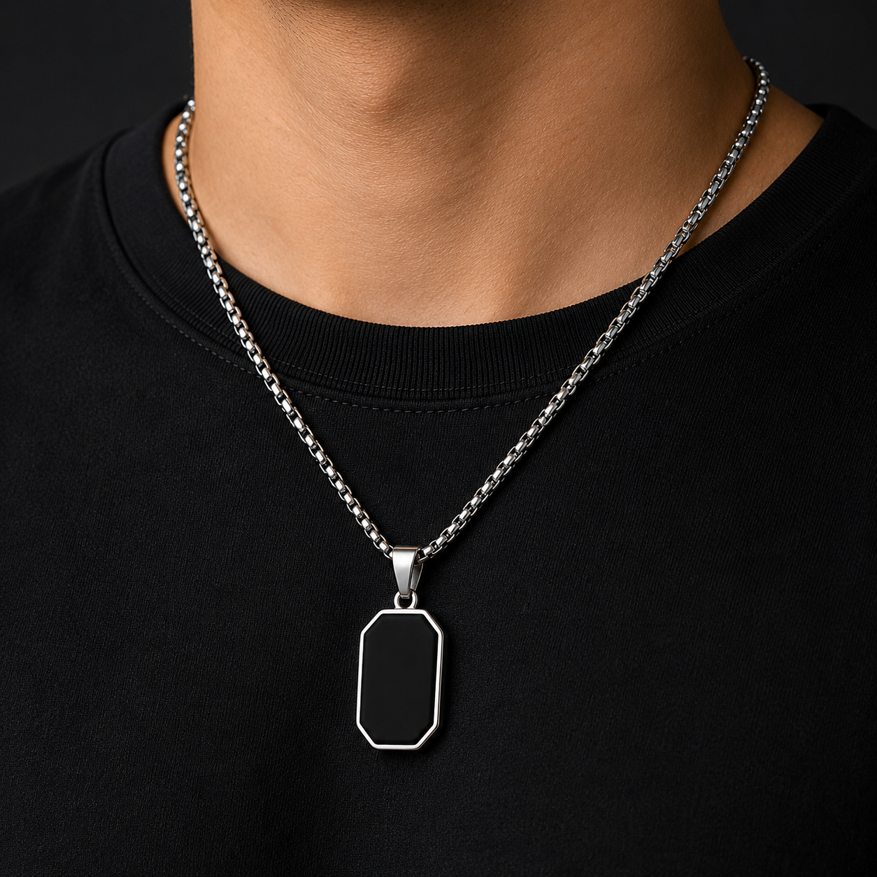Men's Stainless Steel Black Pendant Necklace
