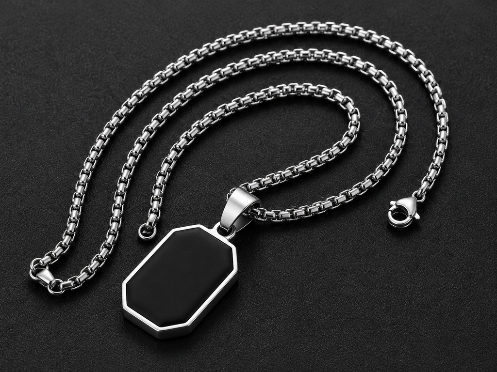 Men's Stainless Steel Black Pendant Necklace