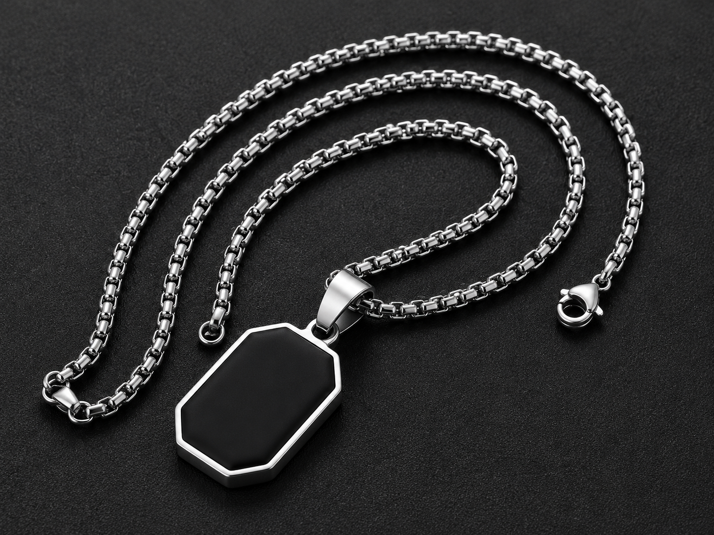 Men's Stainless Steel Black Pendant Necklace