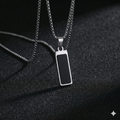 Black Onyx Rectangle Pendant Necklace - Stainless Steel Chain