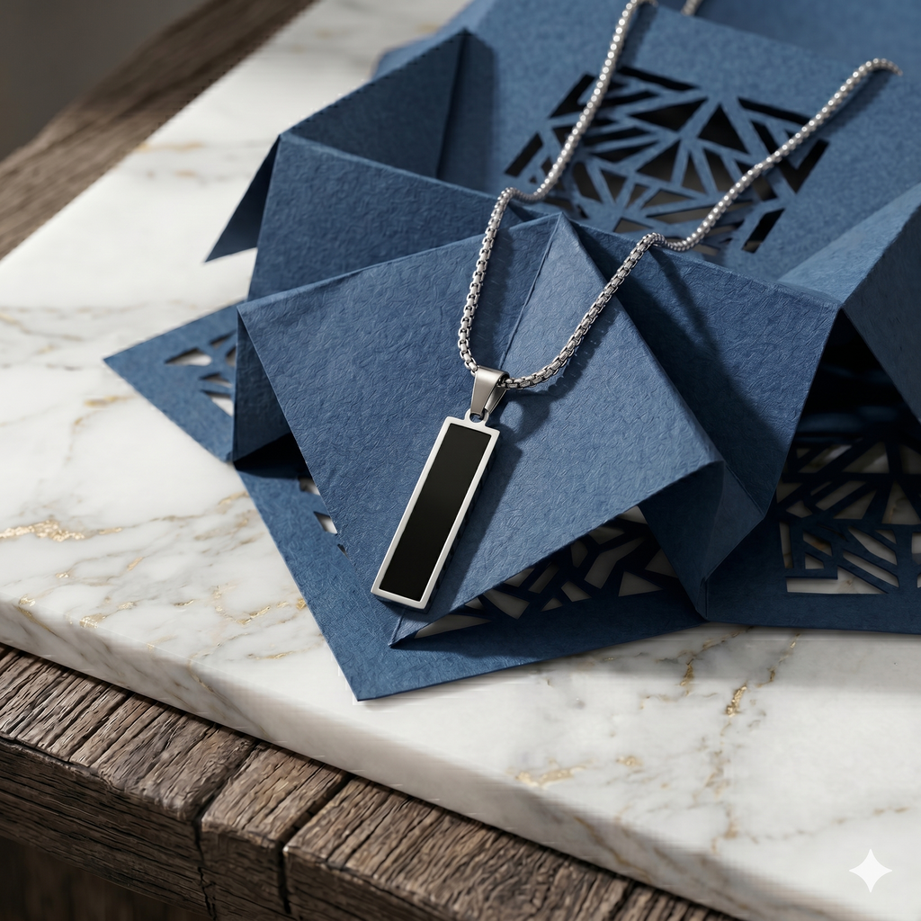 Black Bar Pendant Necklace — Clean Minimal | Men & Women