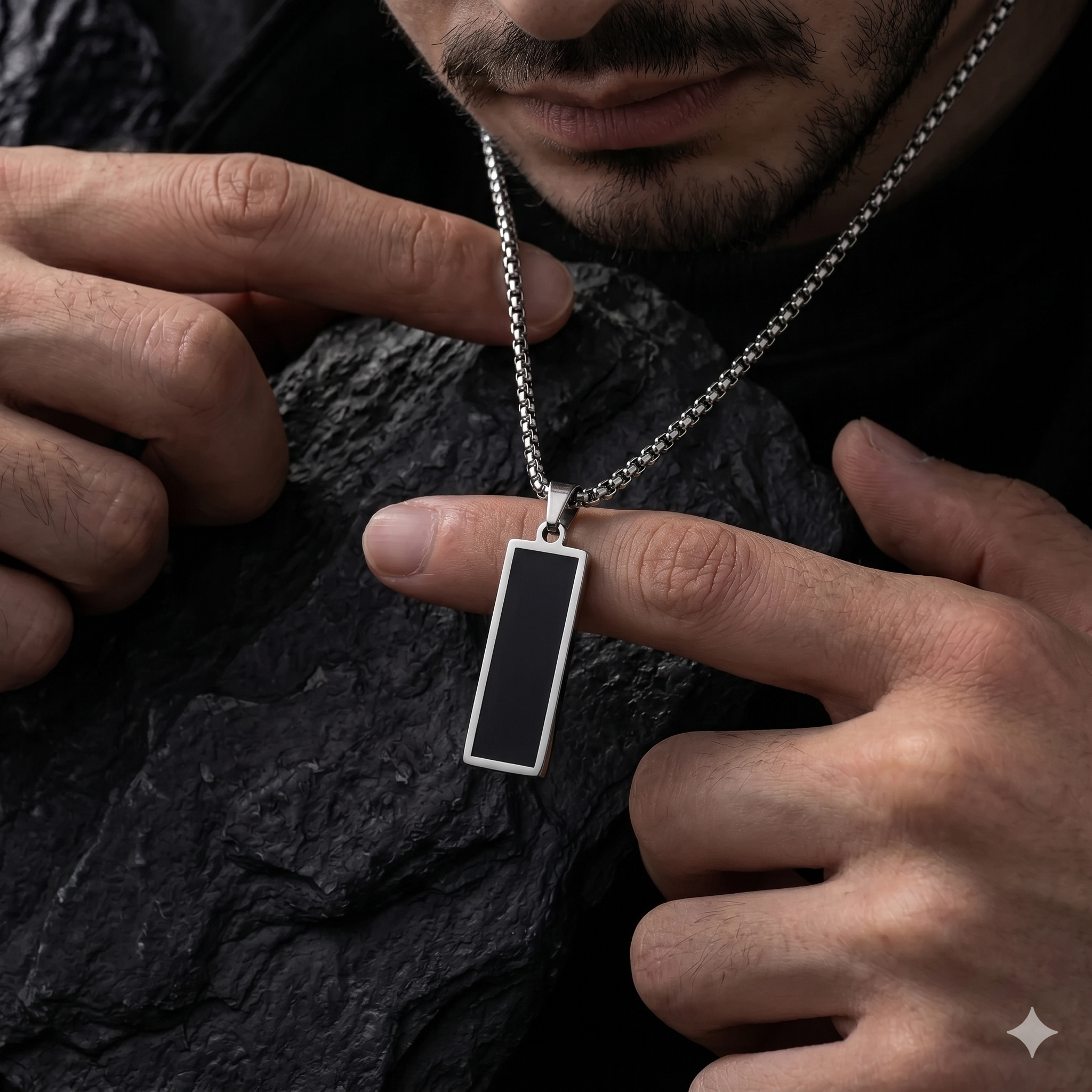 Black Bar Pendant Necklace — Clean Minimal | Men & Women